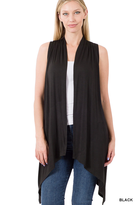 Sleeveless Drapped Black Cardigan