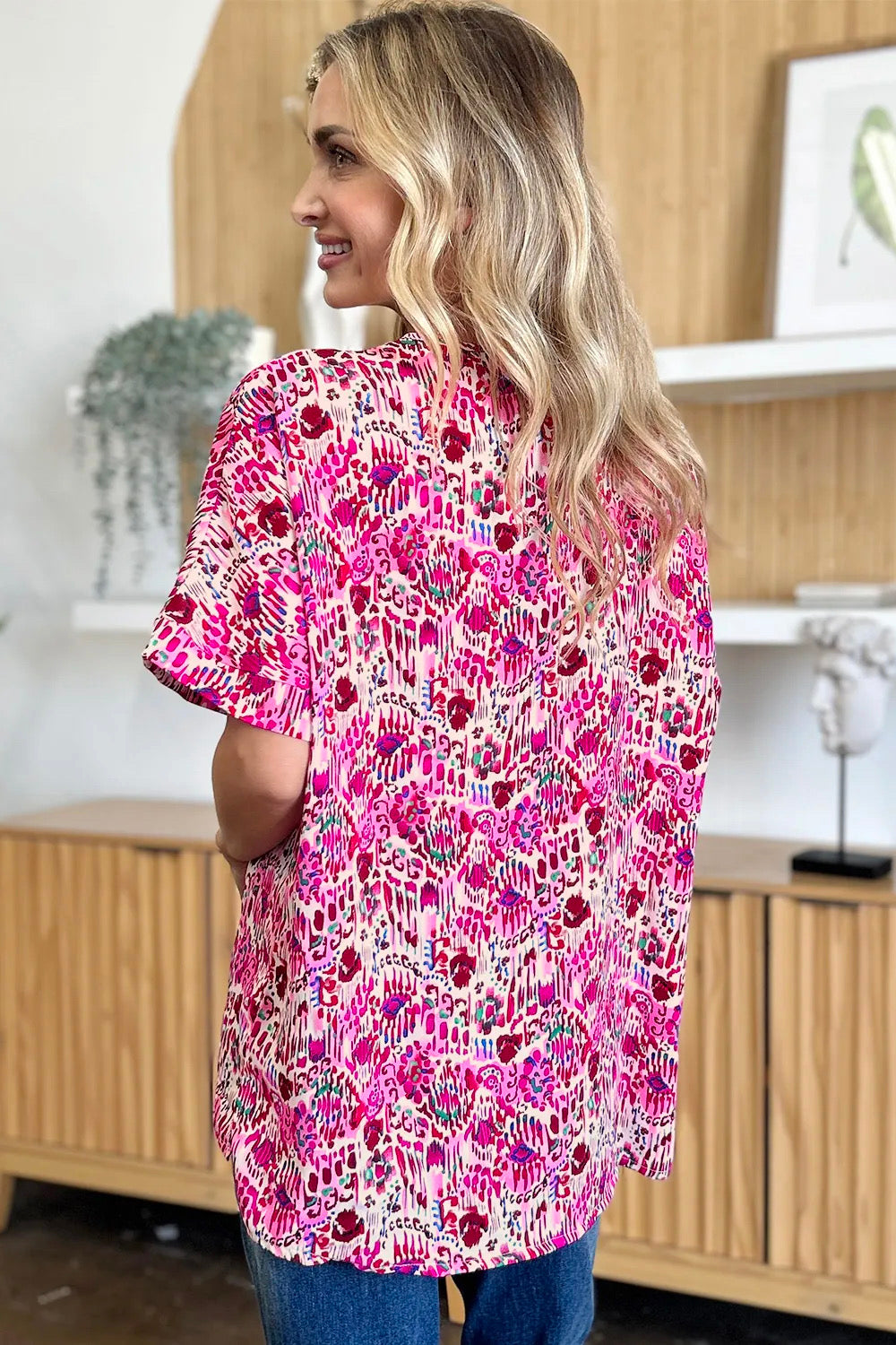 Akaiah Short Sleeve Printed Top in Pink