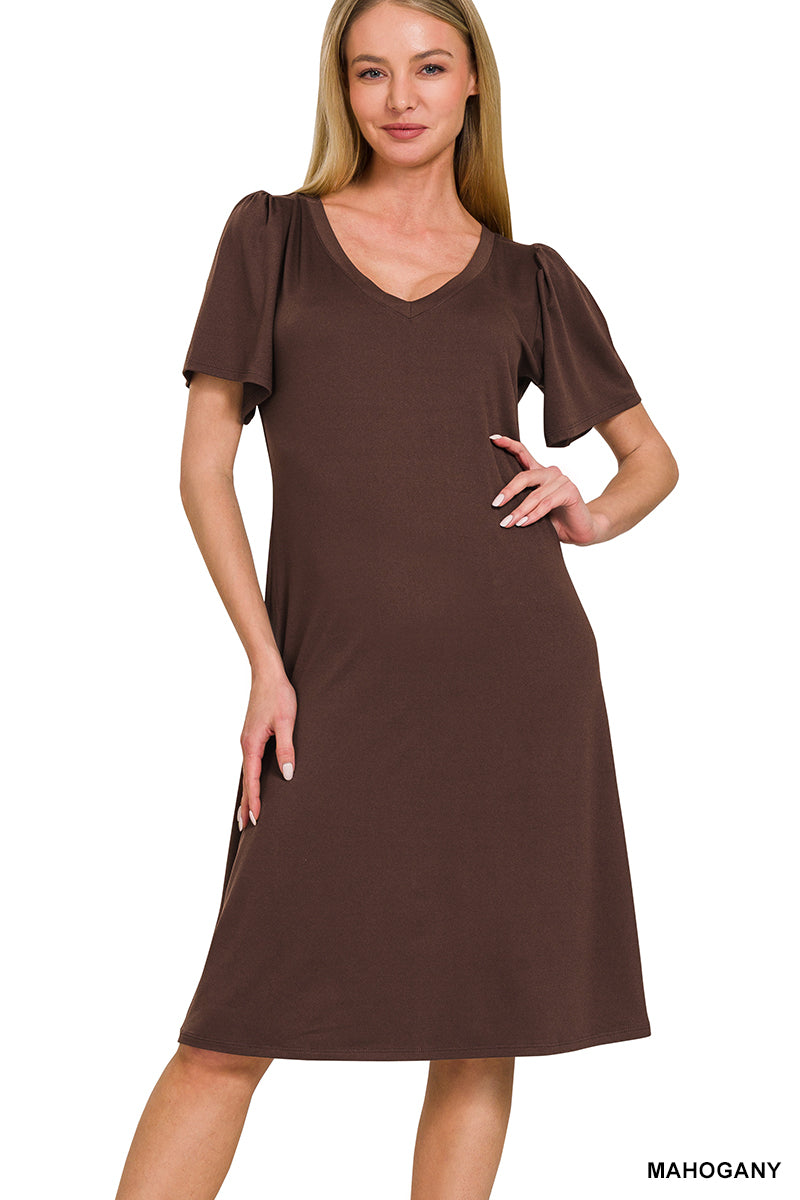 Ruffle Sleeve Midi Dress
