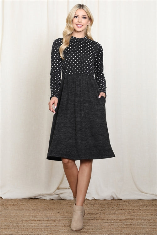 Long Sleeve Polka Dot Midi Dress