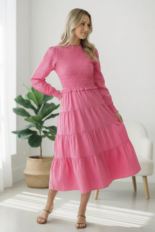Pink Tiered Modest Dress