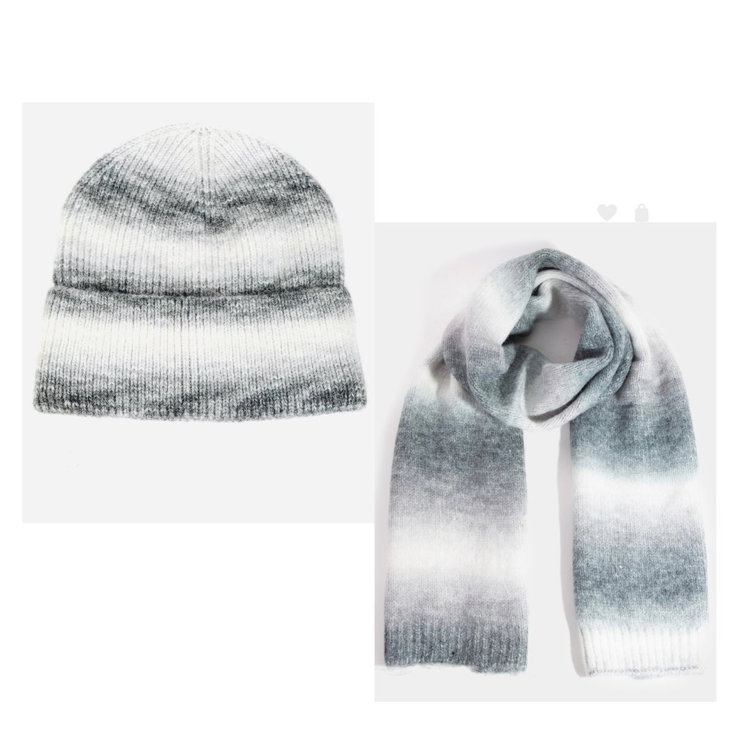 Stripe Shaded Knit Beannie and Scarf Set