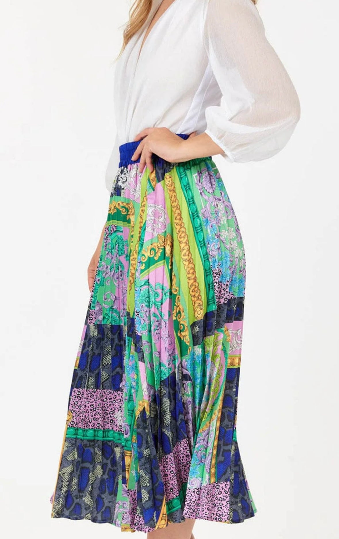 Printed Pleated Midi Skirt