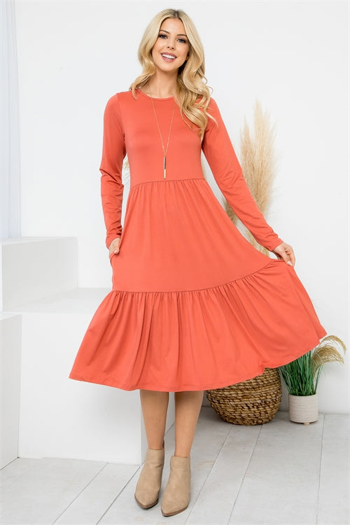 Terracota Tiered Dress With Pockets