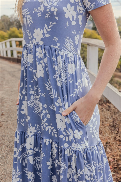 Periwinkle Floral Print Knee Lenght Dress