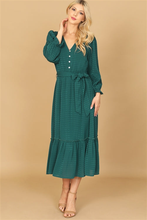 Gilli Long Sleeve Hunter Green Midi Dress