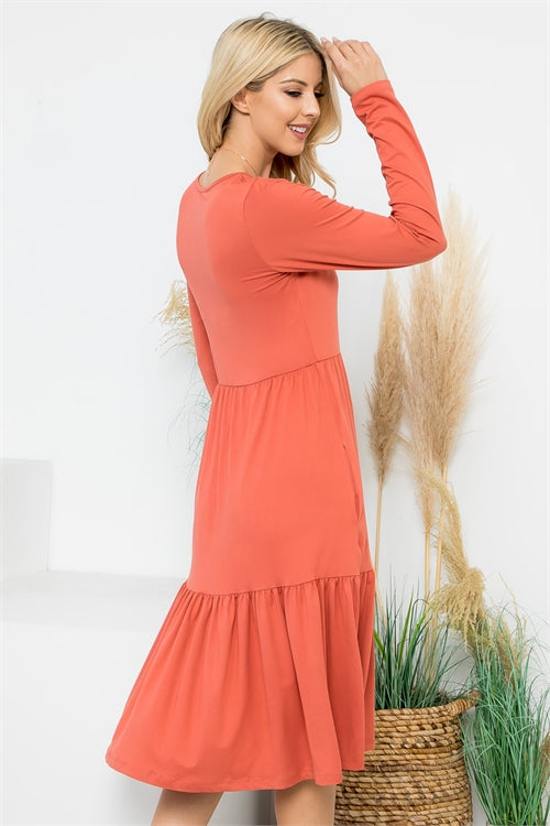 Terracota Tiered Dress With Pockets