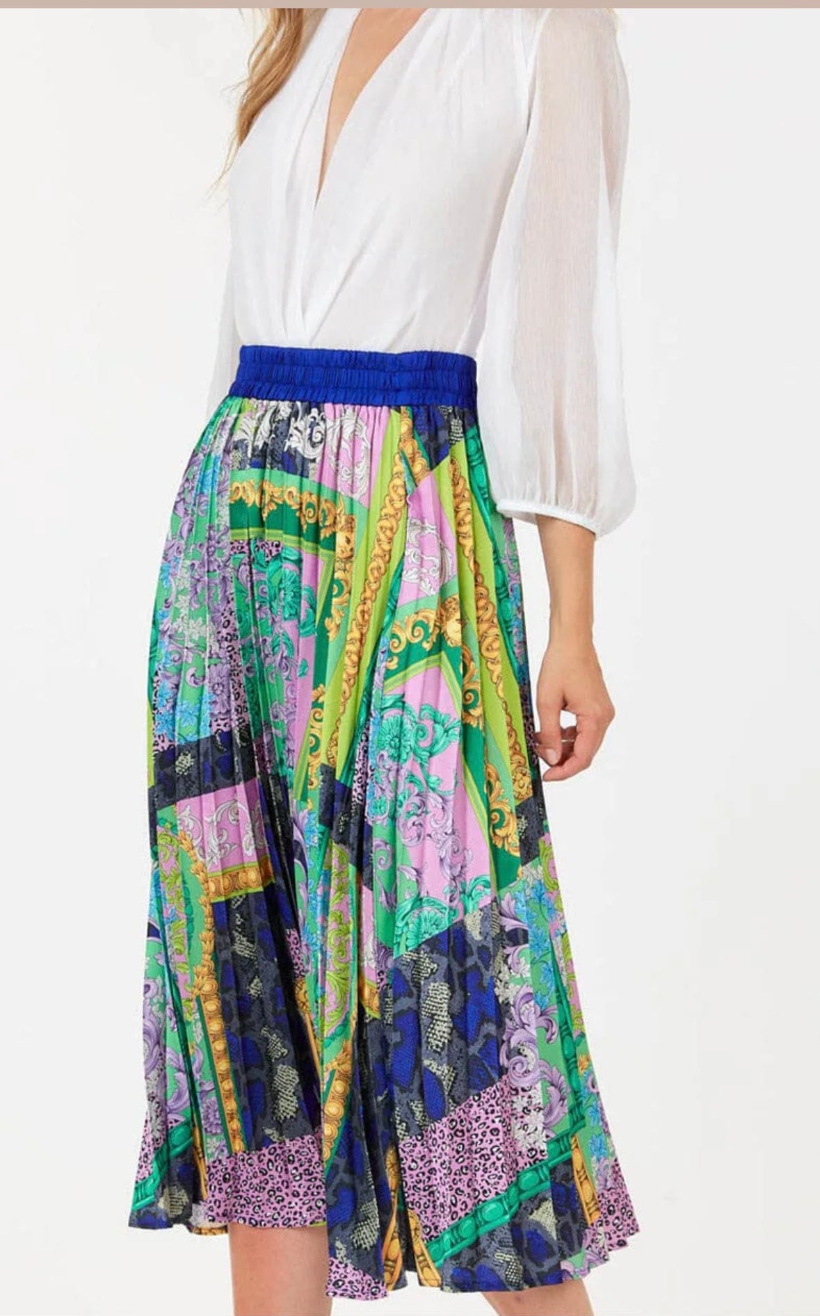 Printed Pleated Midi Skirt