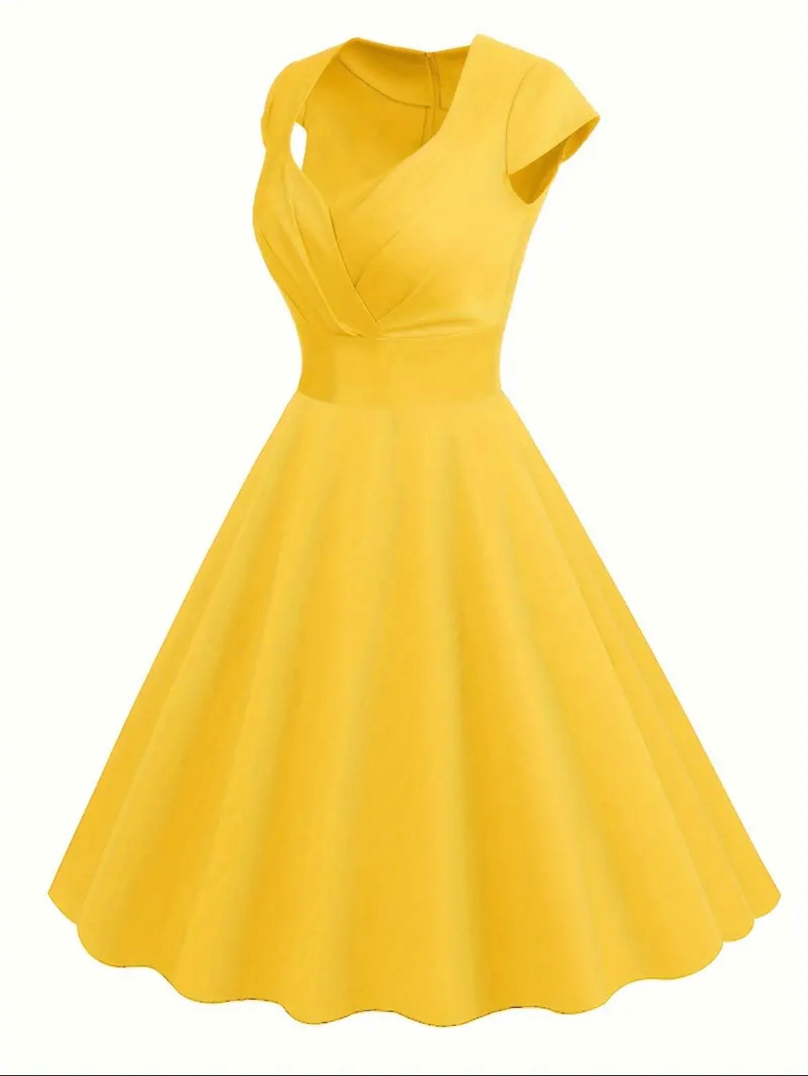 Short Sleeve sweetheart knee length Dress in Yellow