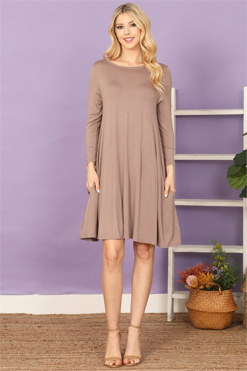 3/4 Sleeve Mocha Flowy Dress