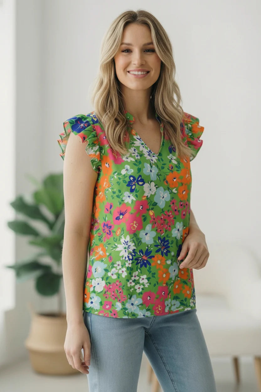 Green Floral Top