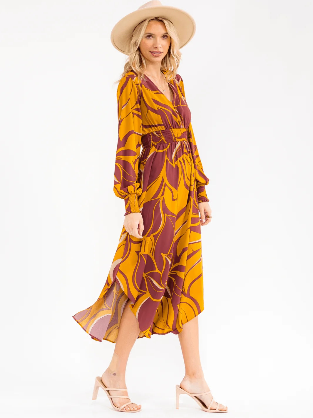 Printed Long Sleeve Midi Dress