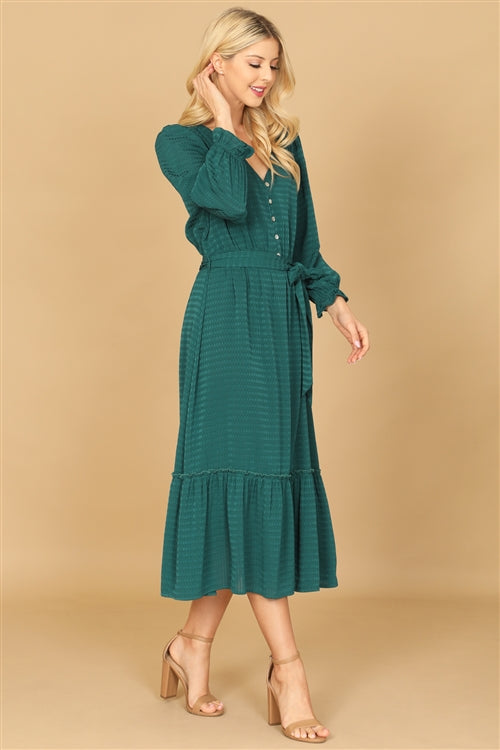 Gilli Long Sleeve Hunter Green Midi Dress