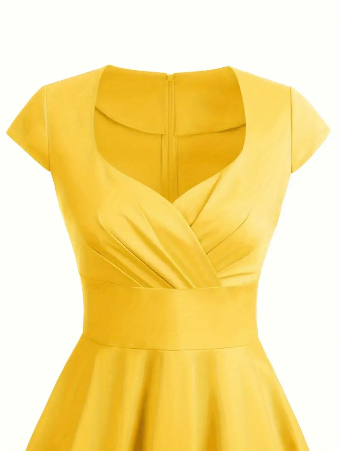 Short Sleeve sweetheart knee length Dress in Yellow