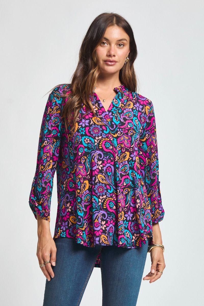 Navy Floral 3/4 Sleeve Blouse
