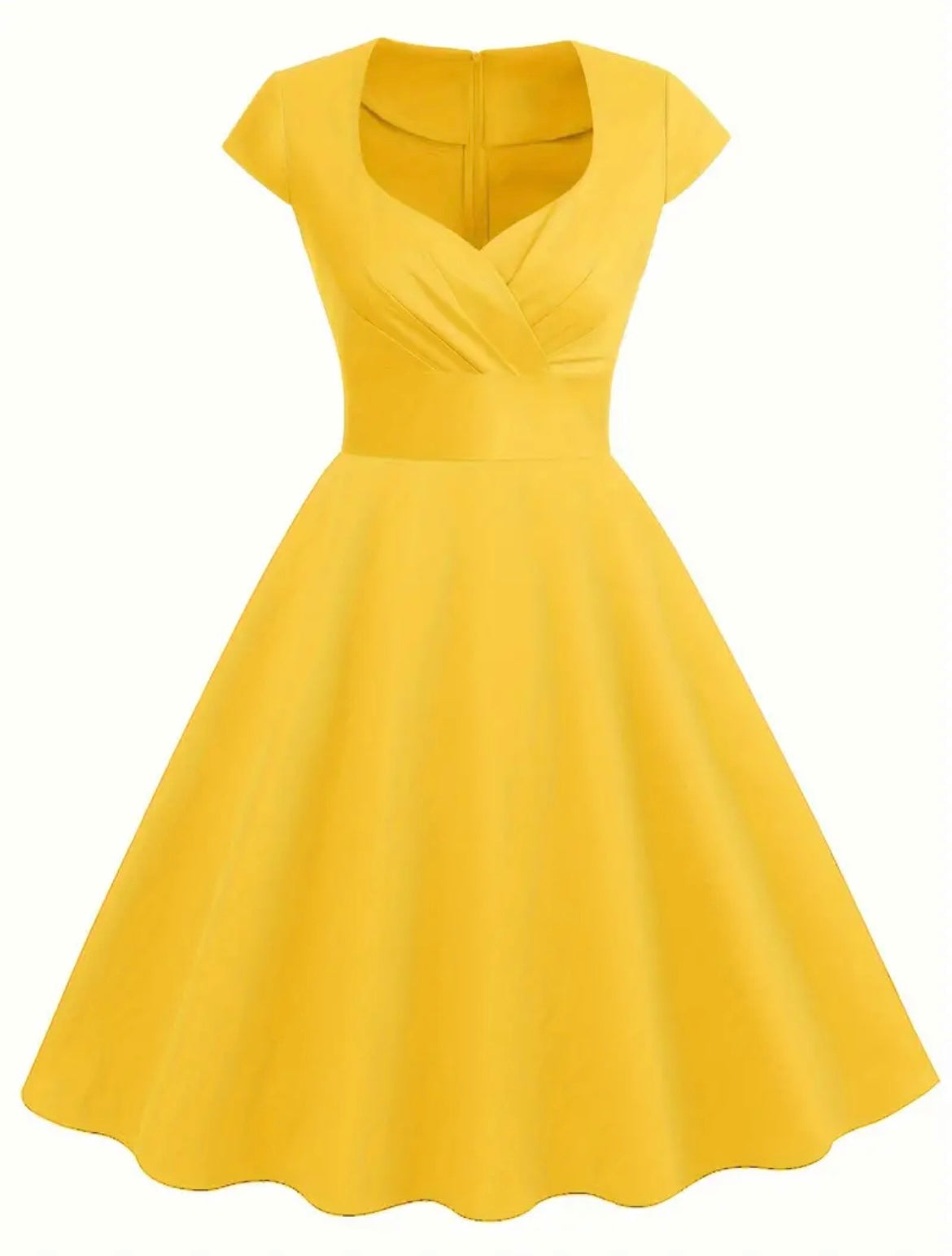 Short Sleeve sweetheart knee length Dress in Yellow