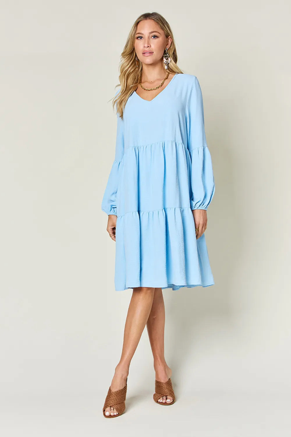 Sally Balloon Sleeve Tiered Dress with Pockets