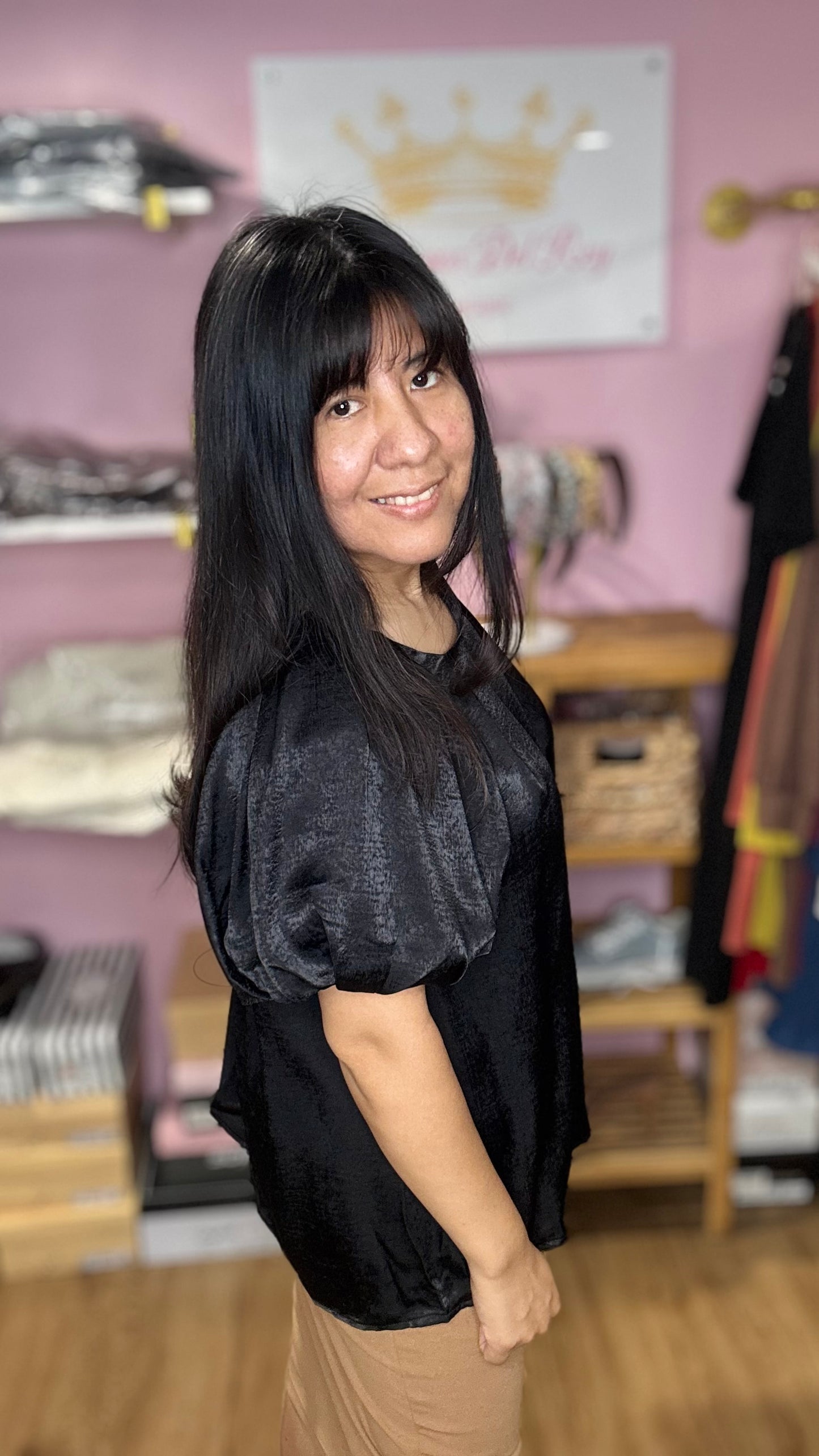 Umgee USA Satin Puff Sleeve Blouse