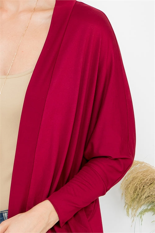 Wine Dolman Sleeve Cardigan With Pockets