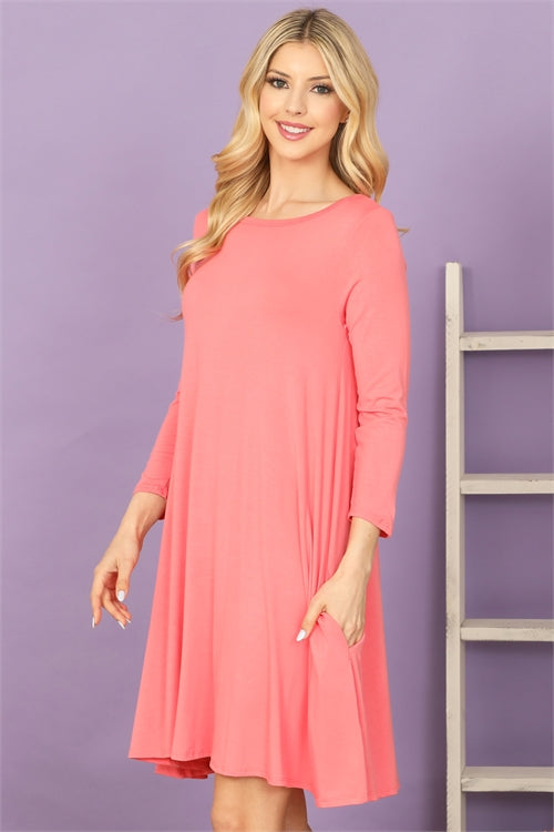 3/4 Sleeve Flowy Coral Dress