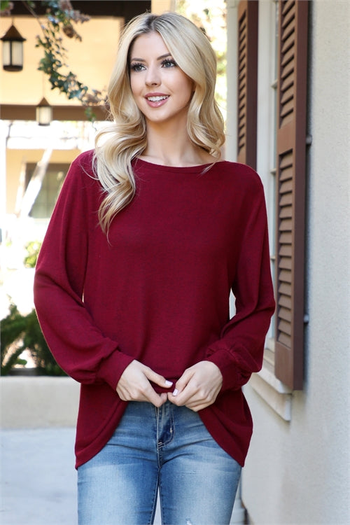 Puff Sleeve Boat Neck Top