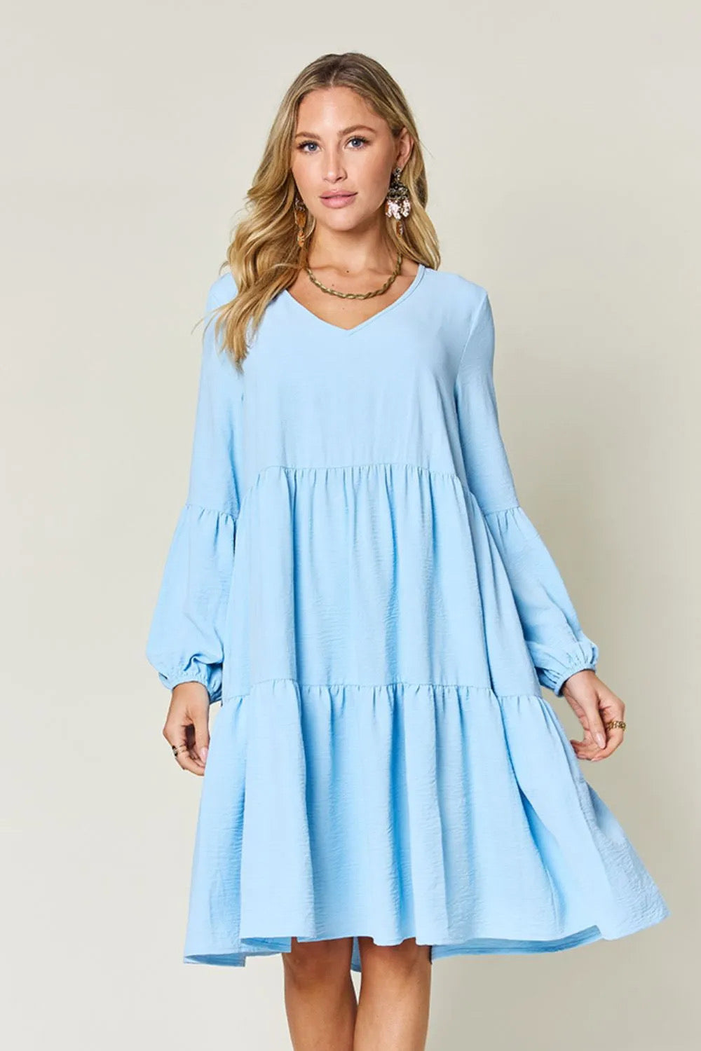 Sally Balloon Sleeve Tiered Dress with Pockets