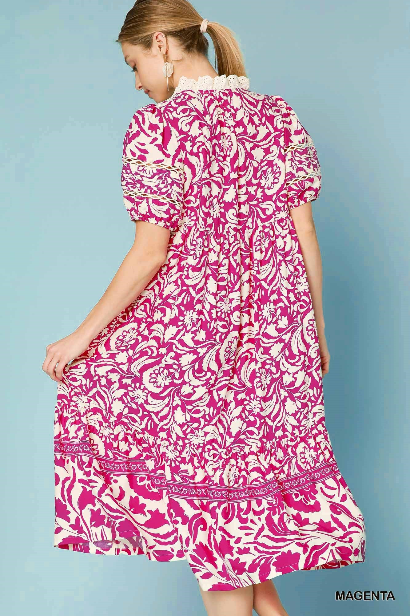 Umgee Puff Sleeve Midi Dress