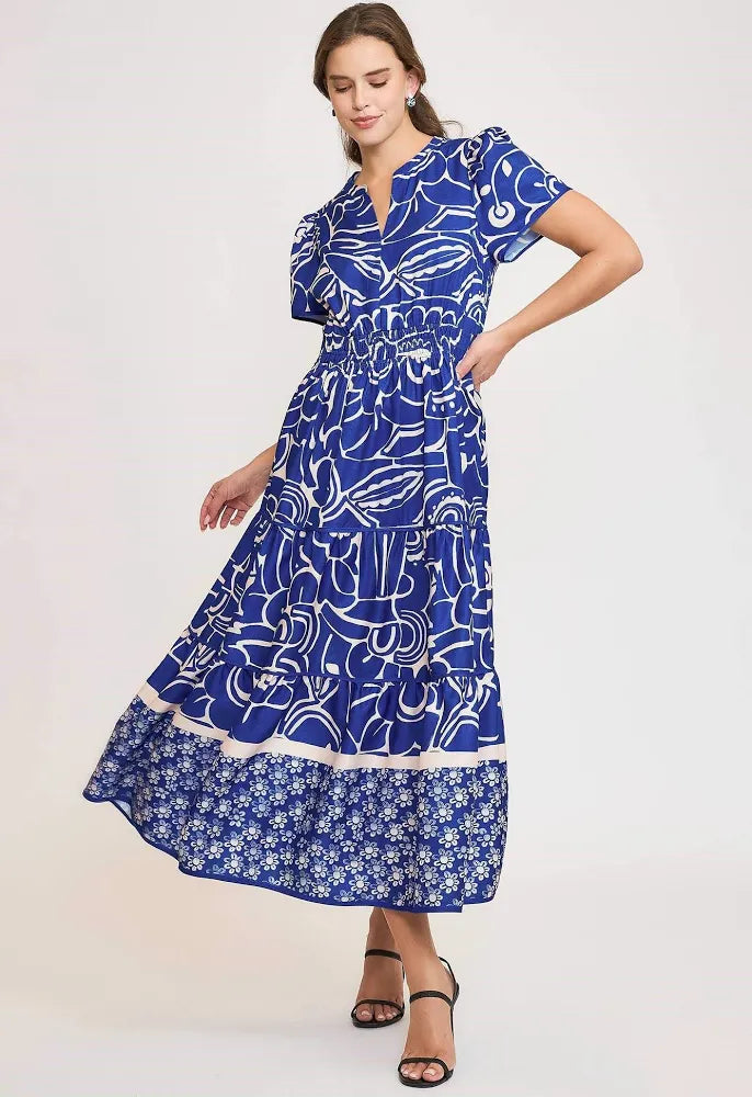 Umgee Royal Blue Printed Maxi Dress