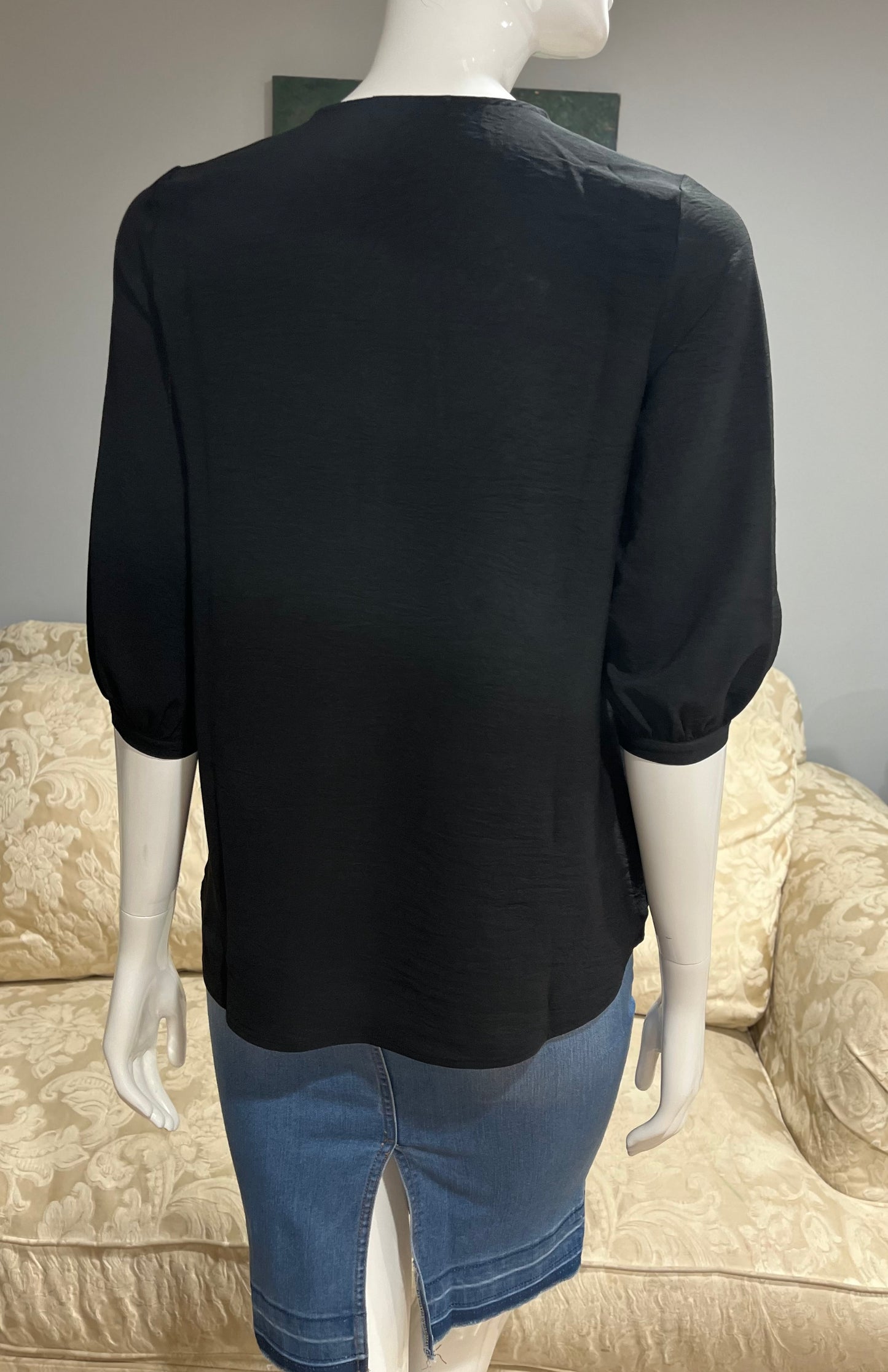 Black 3/4 Sleeve Woven Top