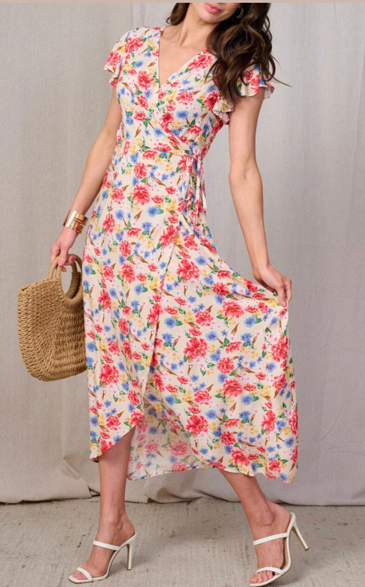 Elaine Floral Wrap Midi Dress