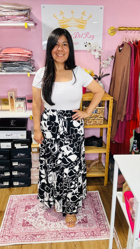 Black Printed Maxi Skirt