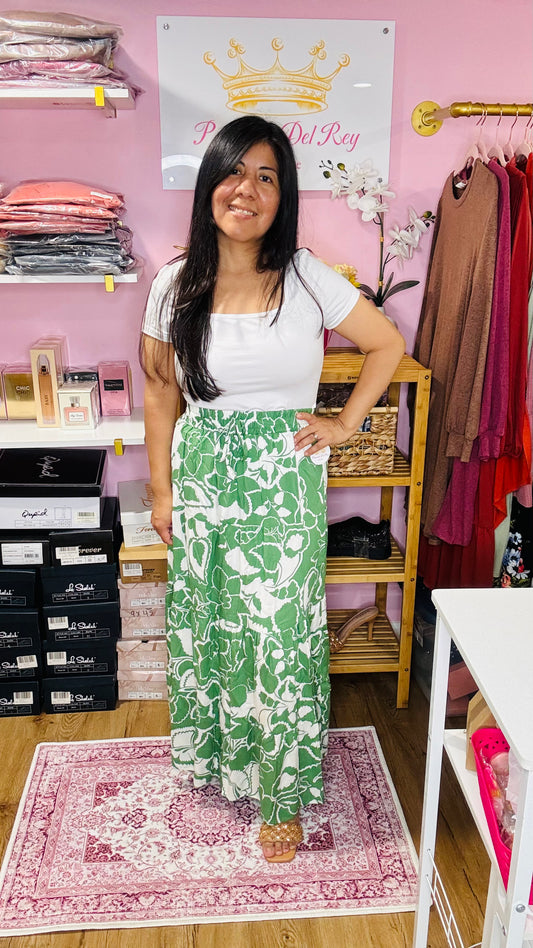 Green Printed Maxi Skirt