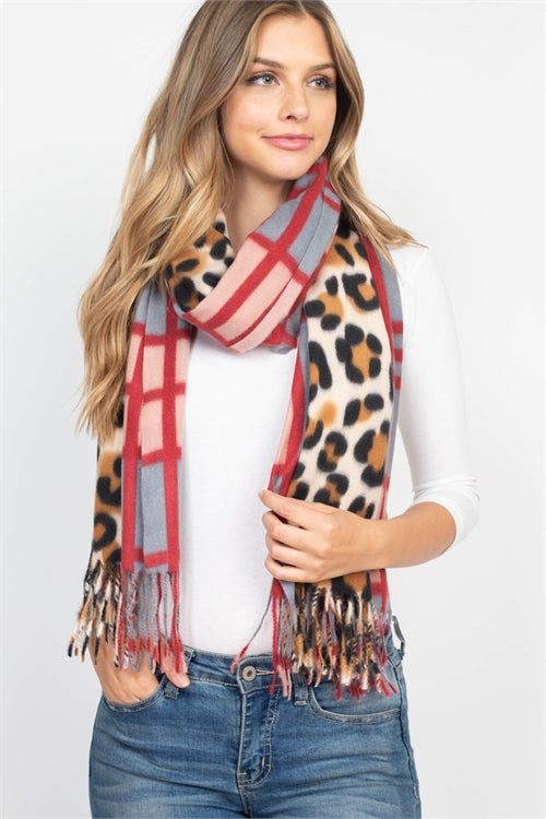 LEOPARD PRINT DUAL DESIGN FRINGE SCARF