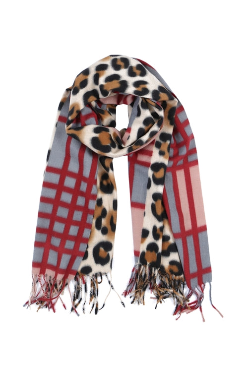 LEOPARD PRINT DUAL DESIGN FRINGE SCARF