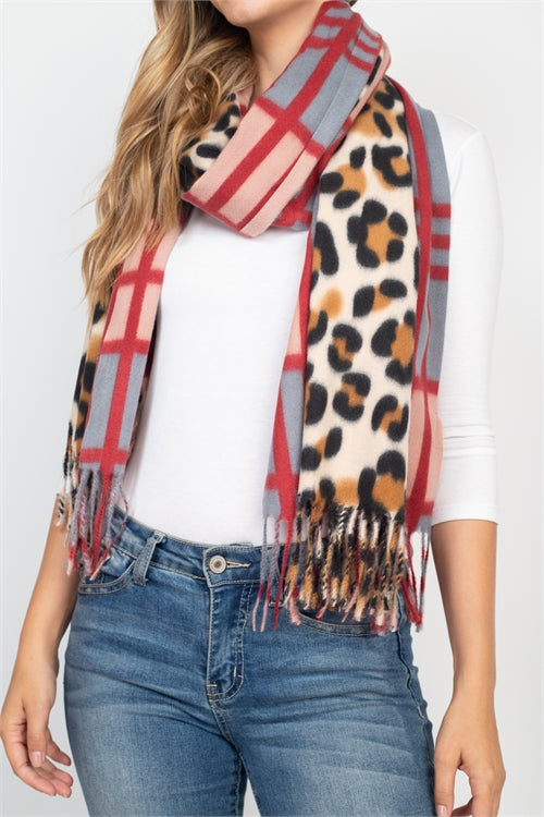 LEOPARD PRINT DUAL DESIGN FRINGE SCARF