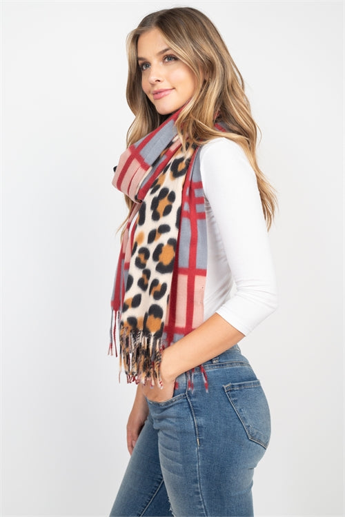 LEOPARD PRINT DUAL DESIGN FRINGE SCARF