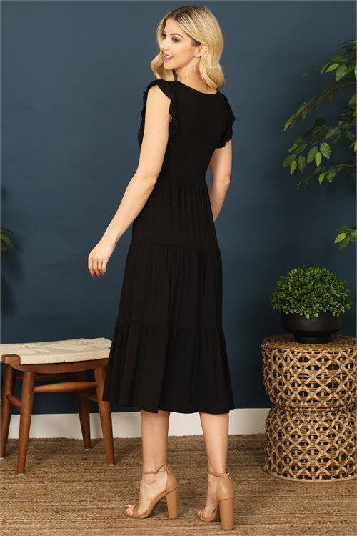 Ruffle Sleeve Tiered Midi Dress