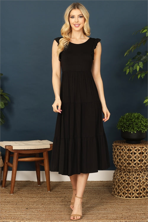 Ruffle Sleeve Tiered Midi Dress