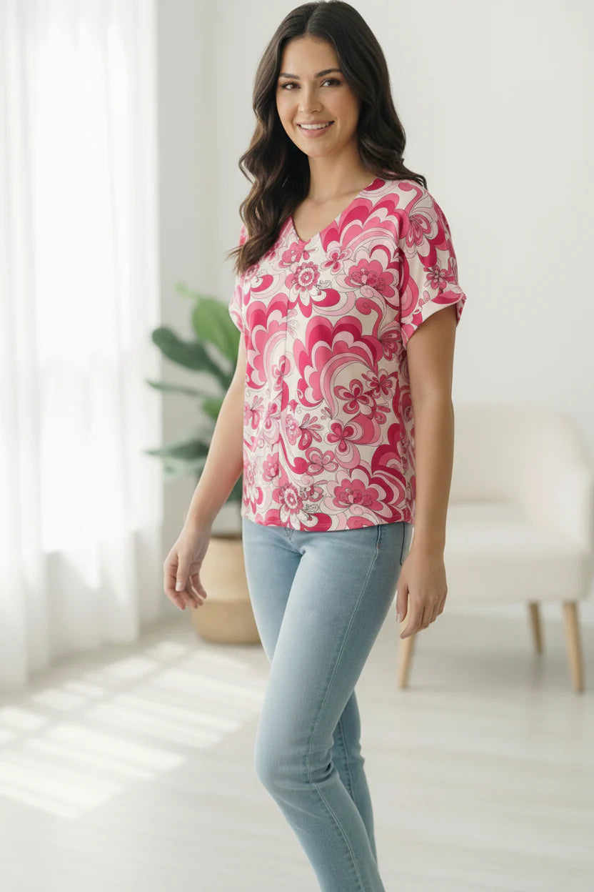 Fuchsia Printed Top