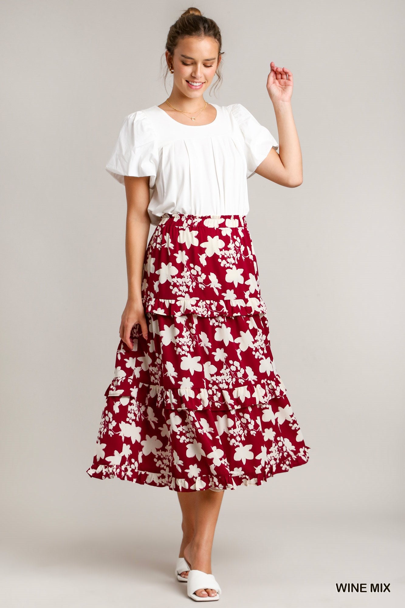 Umgee USA Floral Midi Skirt