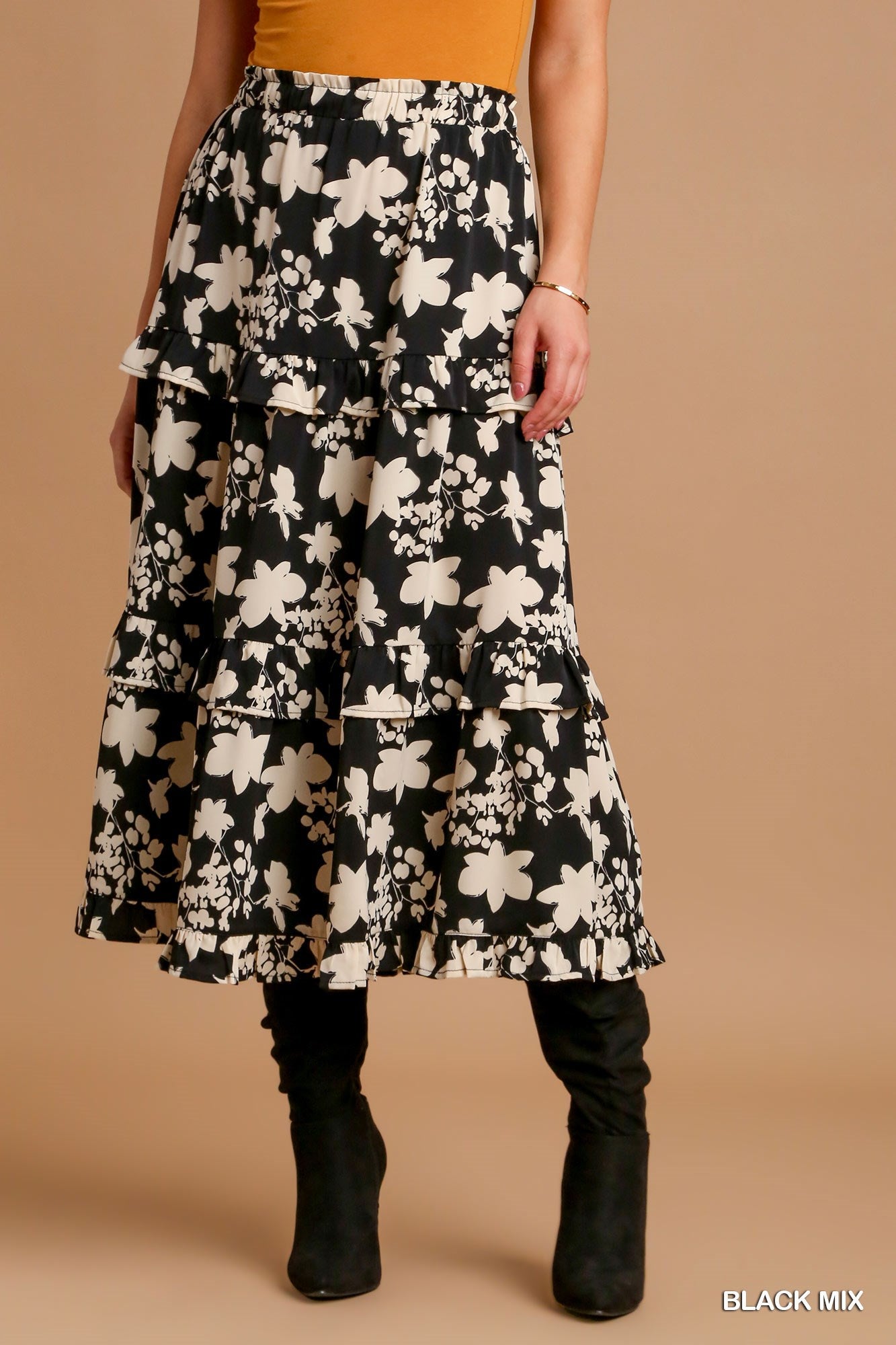 Umgee USA Floral Midi Skirt