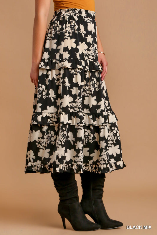 Umgee USA Floral Midi Skirt