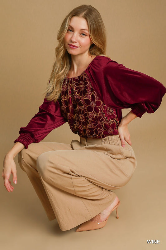 Umgee USA Floral Velvet Top