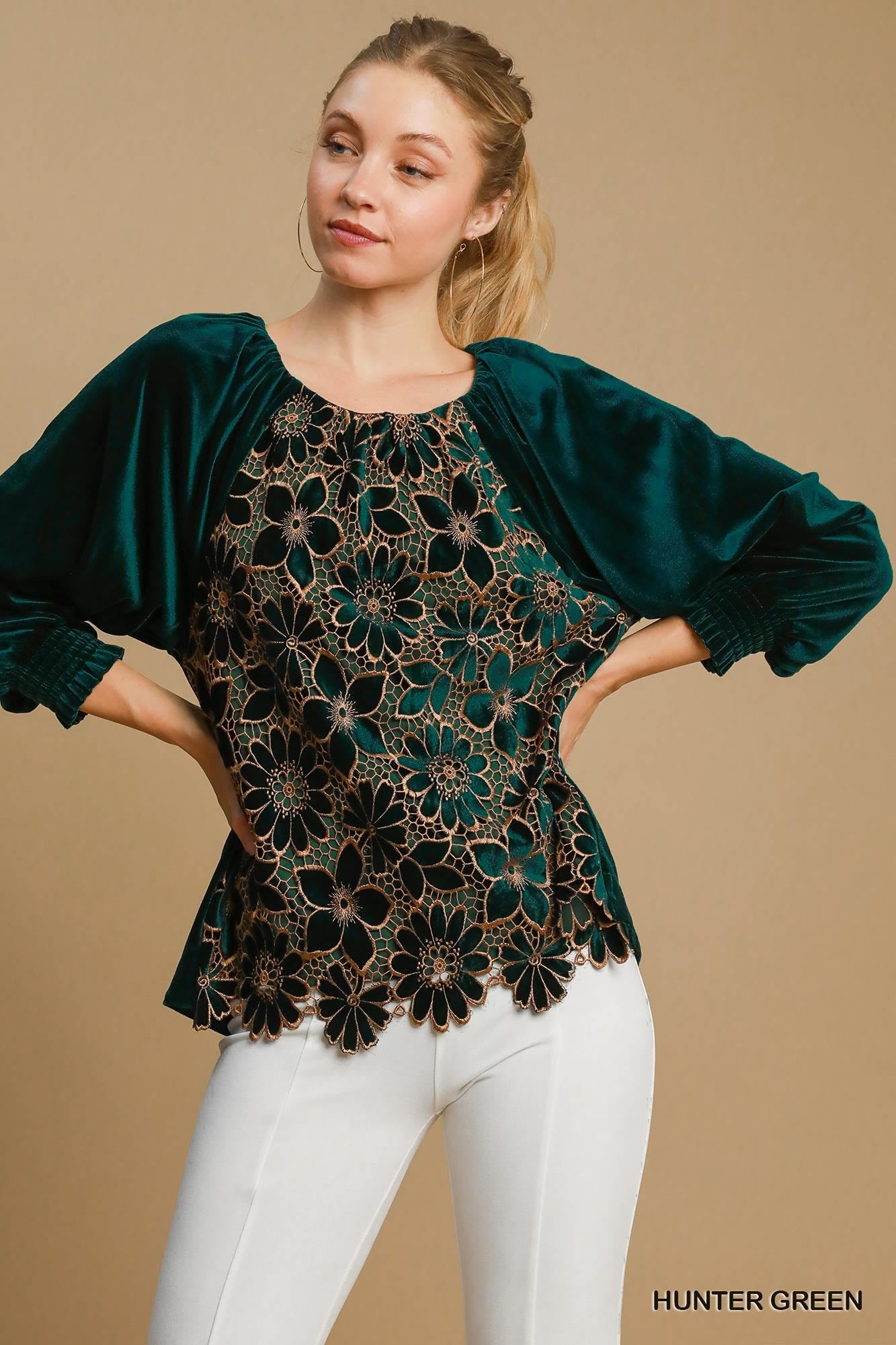 Umgee USA Floral Velvet Top
