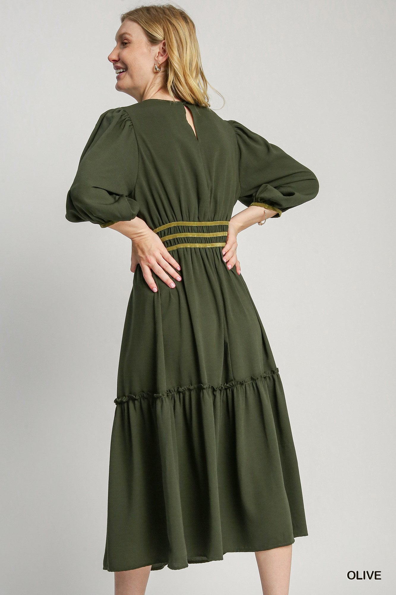 Umgee USA Smocked Waist 3/4 Sleeve Dress