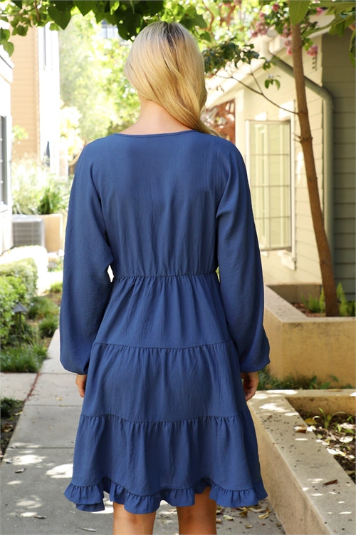 Vintage Navy Tiered Ruffle Dress