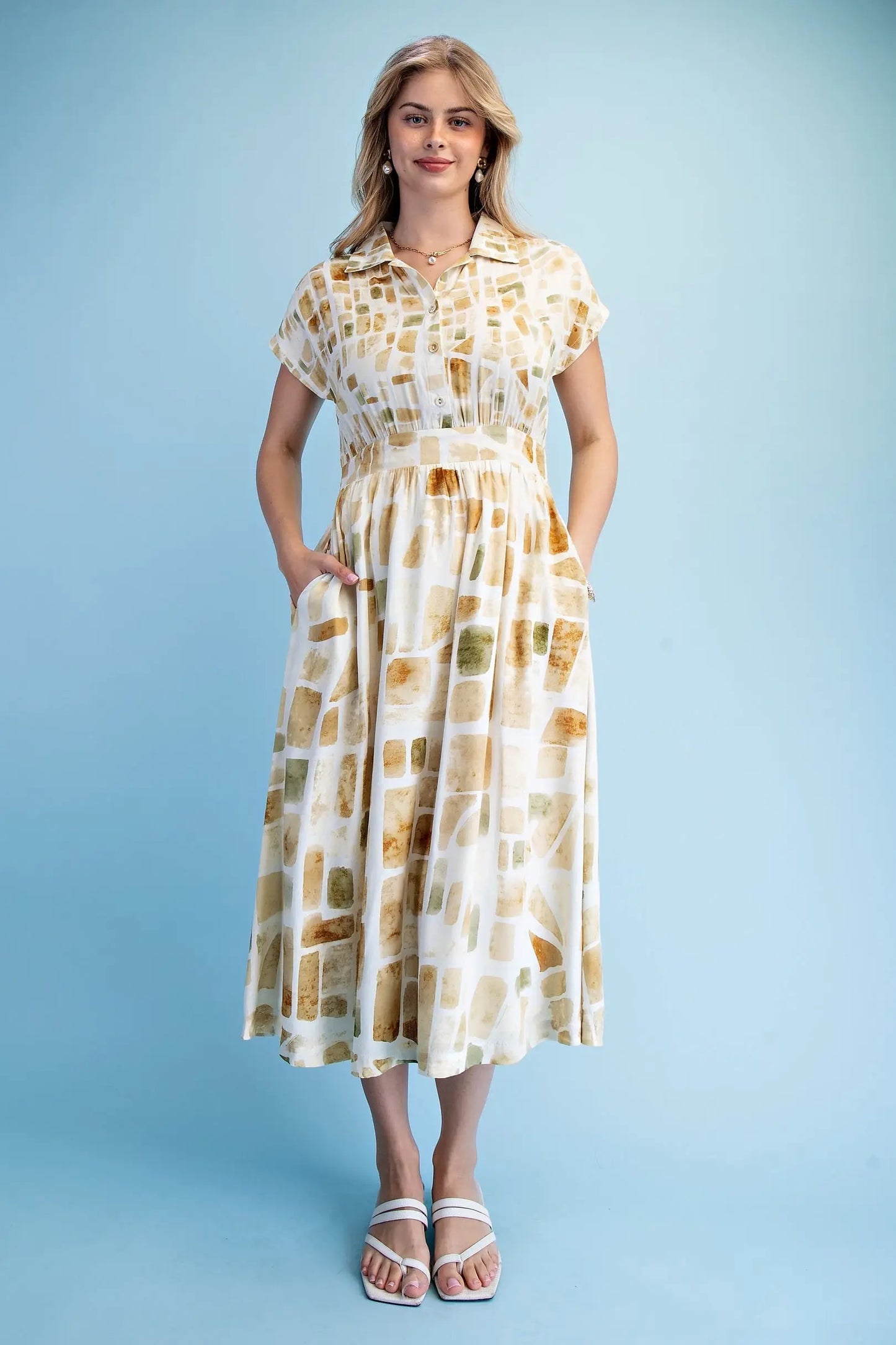 Marigold Tile Print Midi Dress