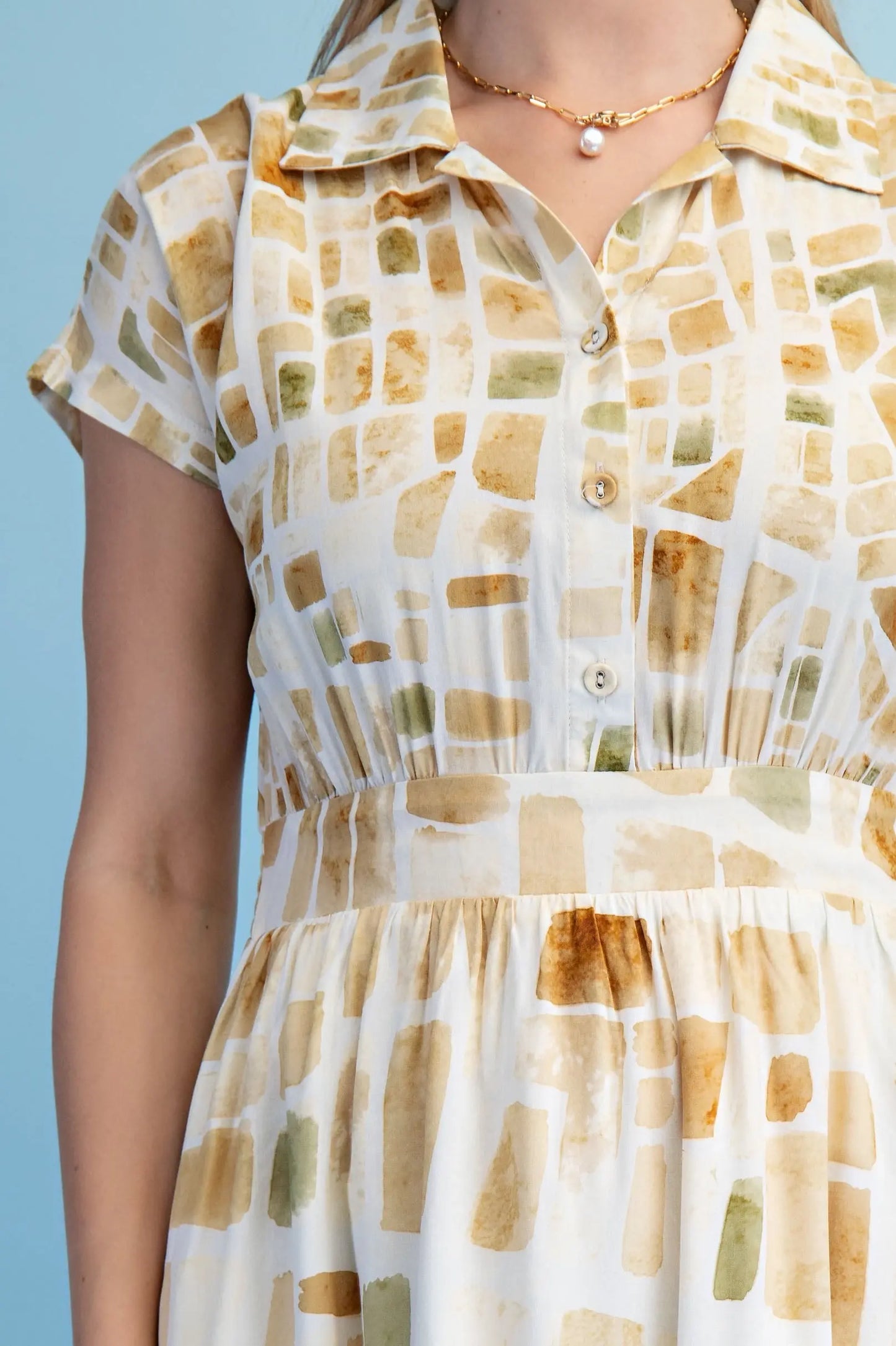 Marigold Tile Print Midi Dress