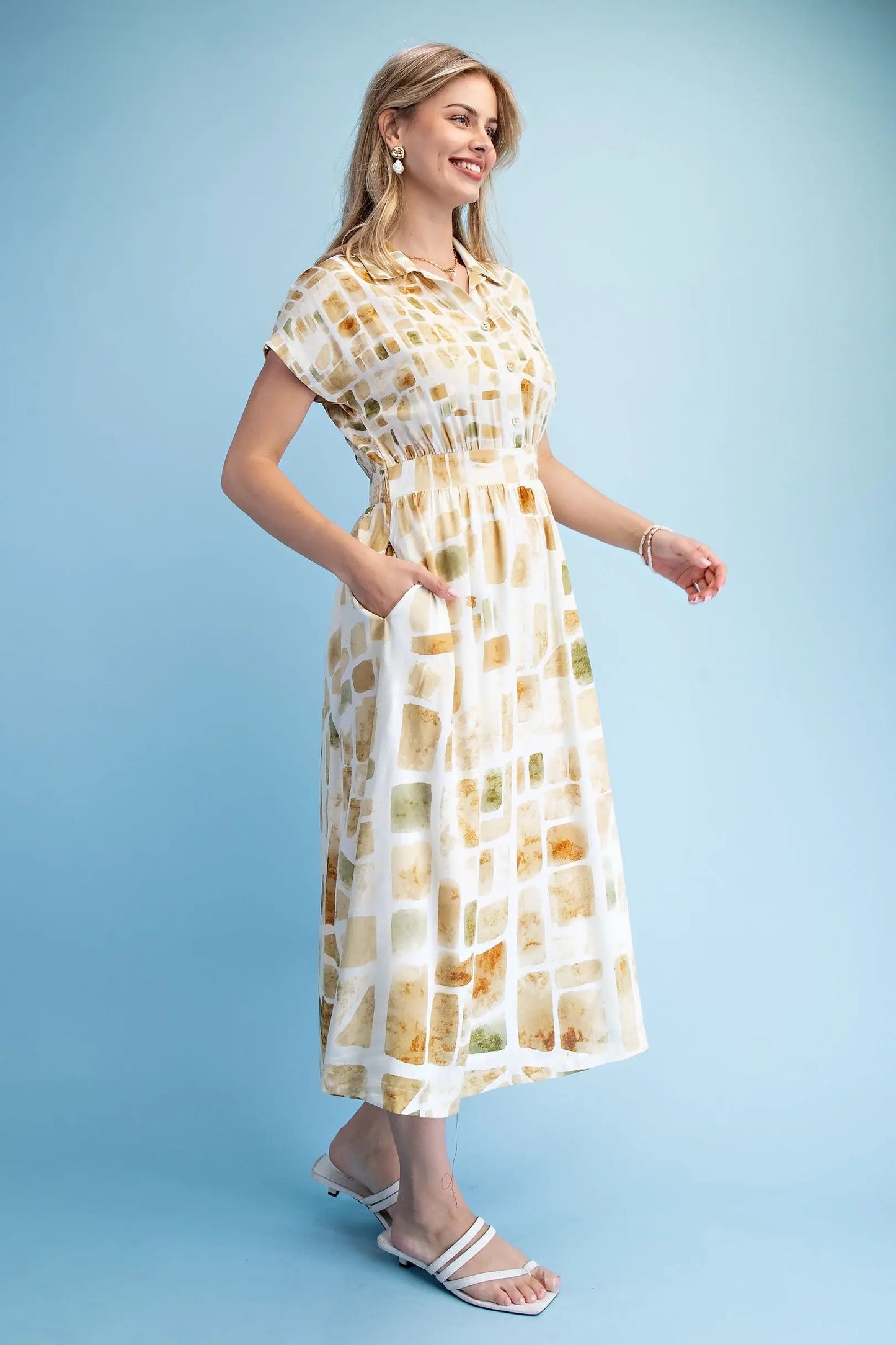 Marigold Tile Print Midi Dress