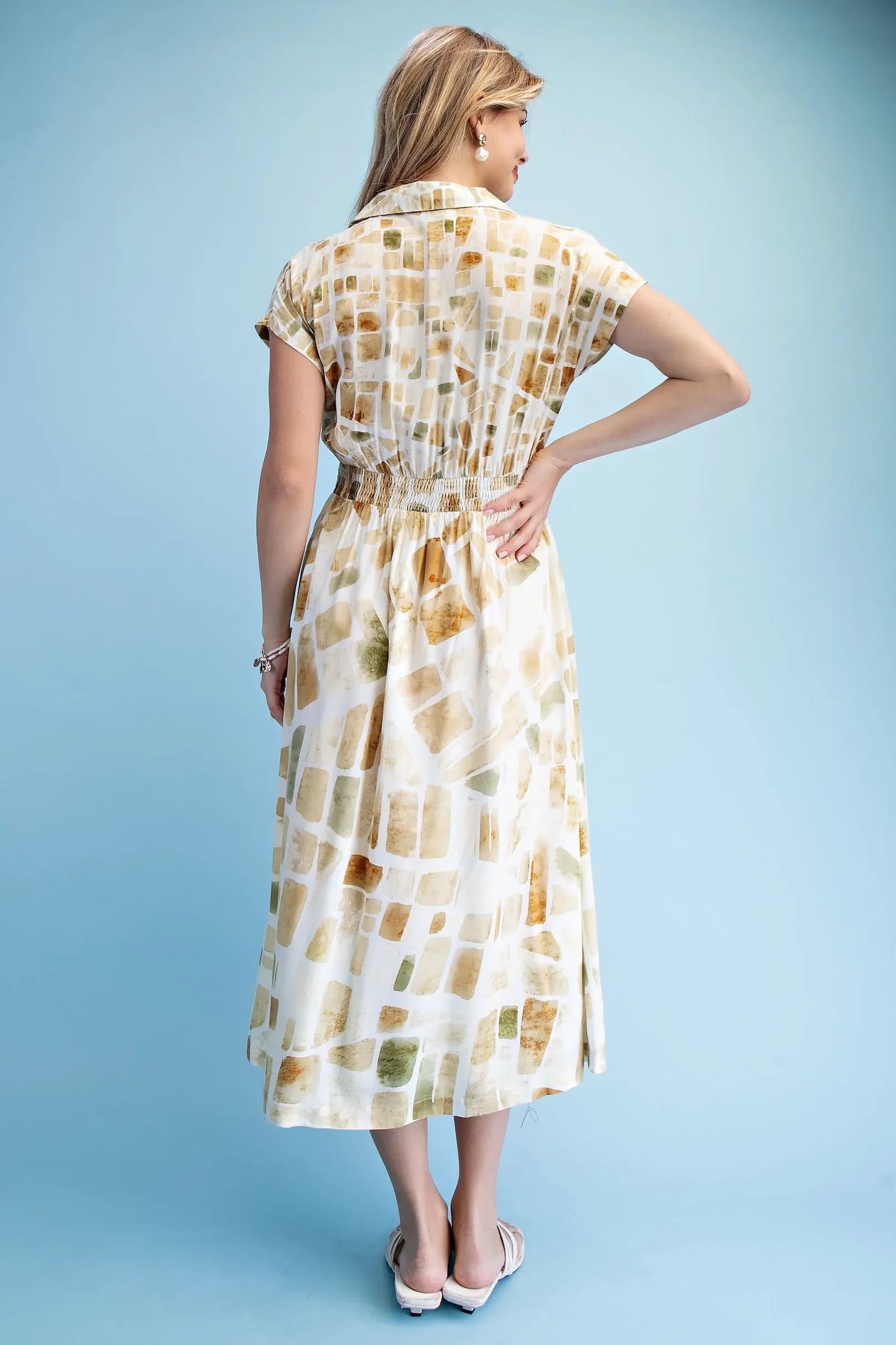 Marigold Tile Print Midi Dress